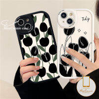 MissConnie เคสลายดอกไม้ Ins Vivo Y16 Y20 Y30 Y22 Y51 Y91C Y35 Y31 Y22s Y15 Y21s Y15s Y20i Y11 V23E Y91 Y17 Y21 Y21A Y12นุ่มแบบเรียบง่ายสีดำดอกทิวลิป