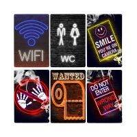 Guide WIFI Neon Sign Metal Poster Instruct Arrow WC WANTED Bathroom Plaque Decoration Wall Art Home Decor Accessories 20x30cm