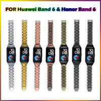 สายรัดโลหะสำหรับ Huawei Band 6สร้อยข้อมือโลหะผสมสังกะสีหัวเข็มขัดแกะสลักสำหรับ Honor Band 6ใหม่