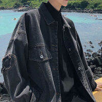 สีดำสีฟ้าแจ็คเก็ตยีนส์ผู้ชายเสื้อบางสันทนาการทุกวันสไตล์เปิดลงปกโลหะเดี่ยวกระดุมกระเป๋าเท็จออกแบบ