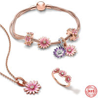 2022 PansyสีชมพูDaisyดอกไม้S925 เงินสีหลายงูสร้อยข้อมือผู้หญิงเครื่องประดับFit Pandora Charms-Jiieu