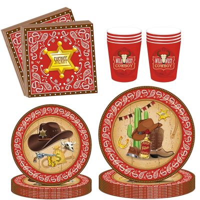 Western Cowboy Birthday Party Decors Racing Horse Paper Plate Cup Napkin Wild West Birthday Party Disposable Tableware Suppliesl