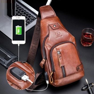 กระเป๋าหิ้วชาร์จ USB หนังแท้แบบ Cross กระเป๋าสะพายไหล่ผู้ชายหนังแท้ชั้นบนสุดกระเป๋าตามสมัยนิยมผู้ชาย Cowhe แบบการพักผ่อนกลางแจ้ง