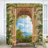 3D Waterproof Fabric Polyester Shower Curtain Floral Set Patio Landscape Flowers Curtains Rural Nature Scenery Decor With Hooks