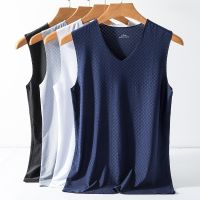 Summer Traceless Ice Silk Men Tank Top Mens Thin Mesh Sports Fitness Mens Sleeveless Top Undershirt Mens Clothing Running Vest