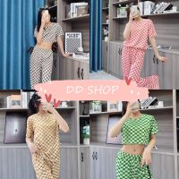 DD SHOPพร้อมส่ง DX-1225 3in1 ชุดเซ็ต เสื้อยืดแขนสั้น+เสื้อครอป+กางเกงขายาว ลายตารางคุ้มมาก