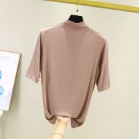 Holiday Discounts Fashion Super Soft Modal T Shirt Turtleneck  Women Half-Sleeve T-Shirt High Elastic Aesthetic Tee Shirt Elegant Korea Lady Tops