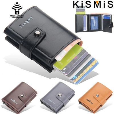 KISMIS tempat kartu bisnis pemblokir RFID dompet kulit asli tempat kartu kredit dengan kotak hadiah desain minimalis