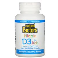 Natural Factors, Vitamin D3, Strawberry Flavor, 10 mcg (400 IU), 100 Chewable Tablets