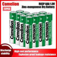 Camelion 1.5V AAA Zinc-Manese R03P แห้งสำหรับแปรงสีฟันไฟฟ้าของเล่นไฟฉายนาฬิกามิกกี้เมาส์หลัก12ชิ้นออกใหม่