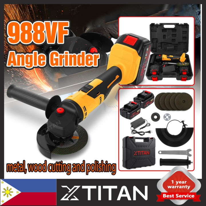 【cod】xtitan 2battery 988vf Dual Use Cordless Angle Grinder Brushless Motor Grinder Polishing