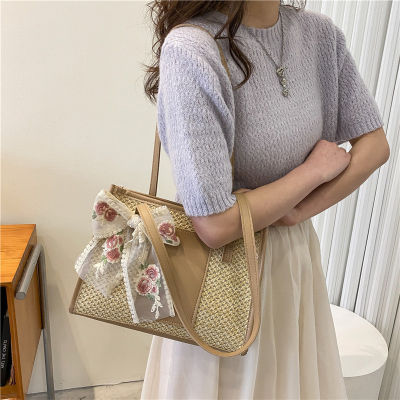 Handbags Womens 2023 New Summer Fashion Woven Shoulder Bag Large Capacity Casual Contrast Color Straw Woven Tote Bag