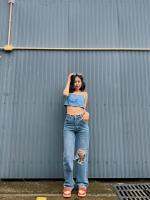 Niyom Jeans : รุ่น 8580 collection NYJ 40 mile ขากระบอก แต่งขาดเข่าซ้าย