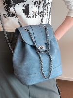 LASGO Denim backpack ladies shoulder bag female 2023 new fashion design college student travel chain handbag 【QYUE】