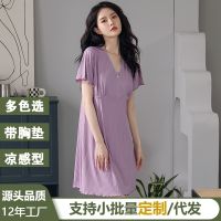 --SY23726✼✆♣ Pregn women breastfg ghtdress summer breastfg h breast d th postrtum home ice silk jamas m-length