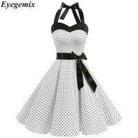 【Ladies shop】ผู้หญิง BlackPolka DotBigVestidosRobePromParty50s 60S PinupDresses