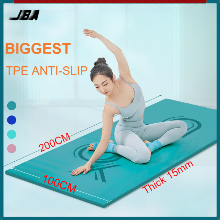 JBA Yoga Mat Non Slip OversIzed Extra Length 2M Wide 1M Thick 15MM TPE  Double Layer Anti Slip Texture Durable Waterproof Yoga Matt For Women With  Strap Carry Bag 4kg Weight