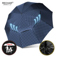 120cm Double Manual Big Umbrella Rain Women Windproof Grid 4Folding Business Men Umbrellas Large Family Travel Paraguas Parasol