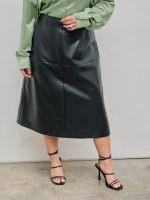 Cider PU Mid Waist Solid Midi Skirt Curve &amp; Plus