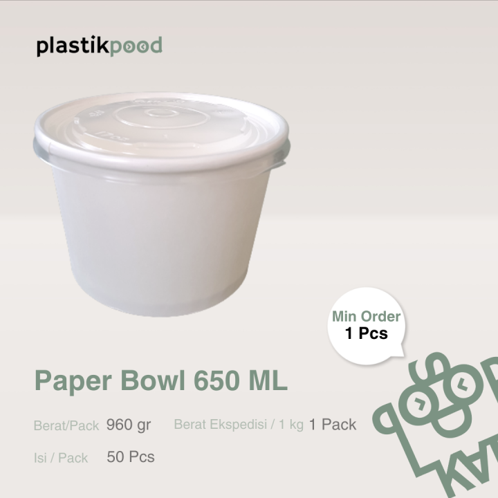 Paper Bowl 650ml Mangkok Makan Kertas Cup Suki Tahan Panas + Tutup Anti ...