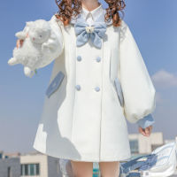 Cotton woolen coat winter coat cute bear bow tie navy collar loose mid-length woolen coat student women clothing Sweet