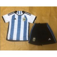 ✽❦ 22/23 New Kids Argentina Home Football Jersey Set Blue White Striped Short Sleeve Short Pants Jersey Kits Unisex Soccer Football Jersey Size 16-28 Argentina Kids Jersey