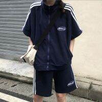 เสื้อแฟชั่น แขนสั้น ทรงหลวม พร้อมกางเกง 2 ชิ้น/ชุด