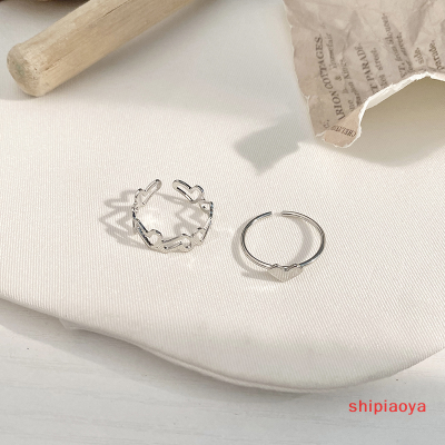 Shipiaoya แหวนแฟชั่นรูปหัวใจกลวงมี2ชิ้น,แหวนทรงเรขาคณิตบุคลิกภาพแหวนเปิดเฉพาะแหวนใส่นิ้วดัชนีเฉพาะเครื่องประดับแฟชั่นของขวัญ