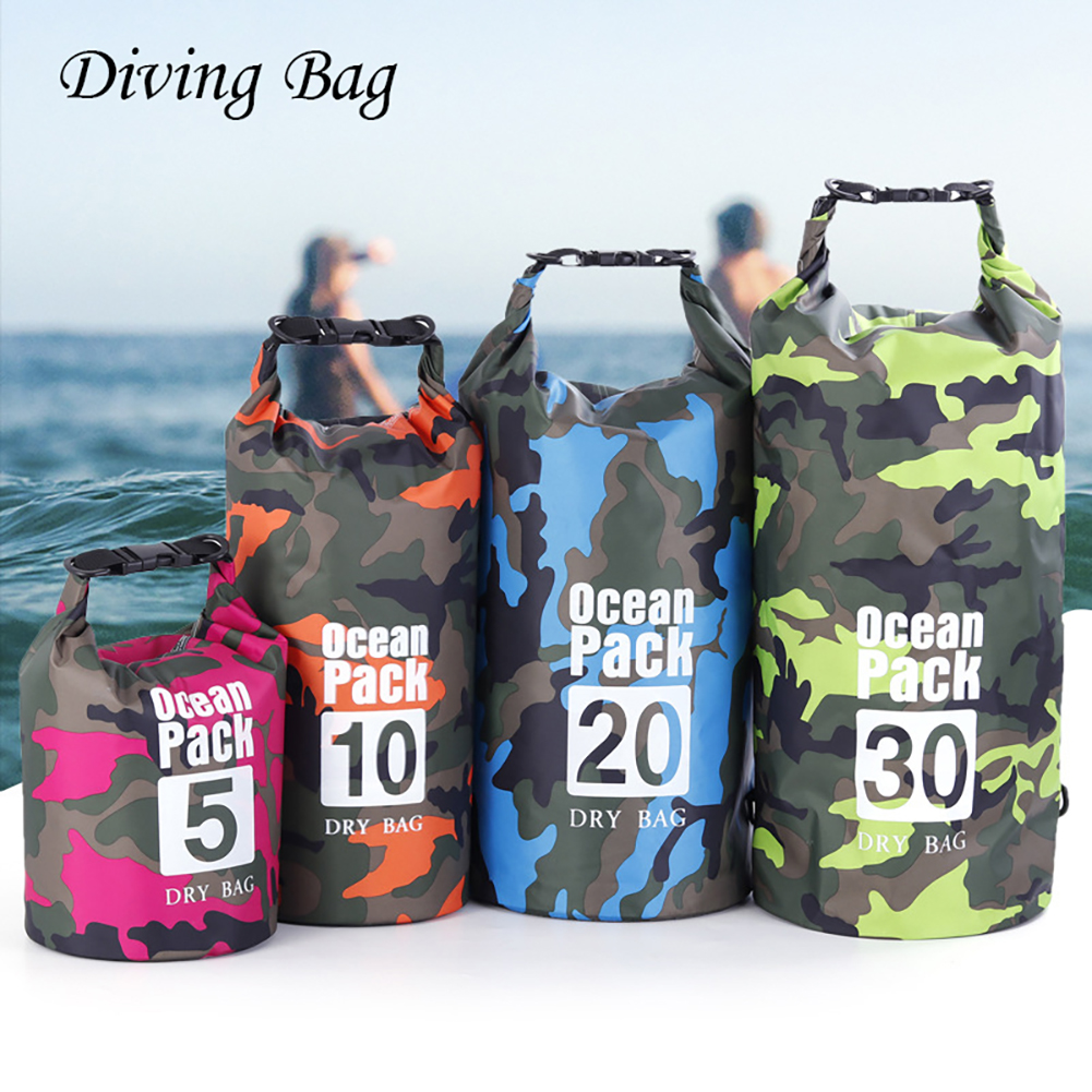 3/10/20L Camouflage PVC Kayaking Fishing Boating Camping Waterproof Dry Bag 