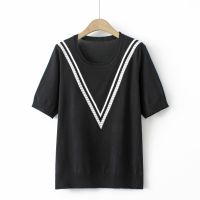 【มีไซส์ใหญ่】Plus Size Womens Knitted White Black Summer Shirts Oversized Casual XL-4XL Ice Silk Female Tops Vintage Fashion Top