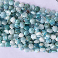 Dominicana High Quality Natural Genuine Blue Larimar Flat Disc Coin Necklac or Bracelet Beads 15" 06126