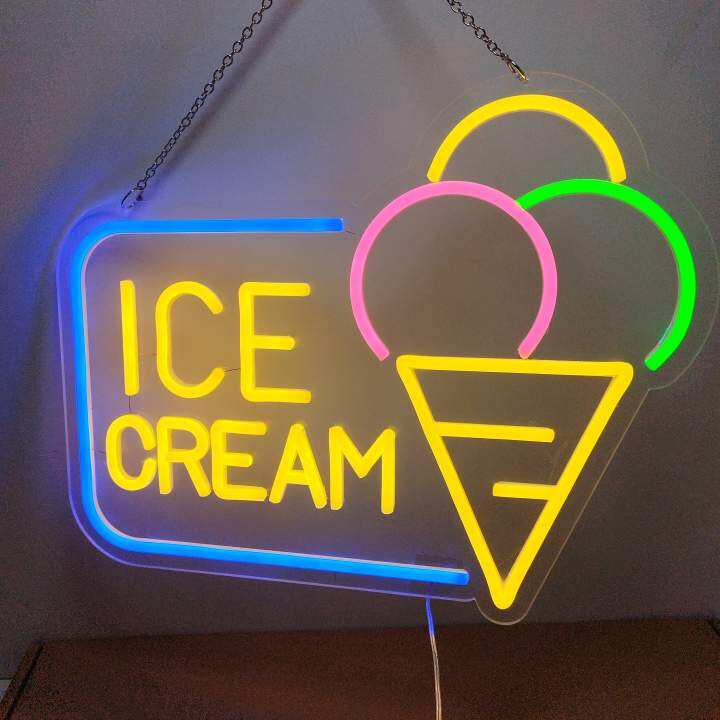 ป้ายไฟ-ice-cream-ป้ายไฟตกแต่งร้าน-ป้ายไฟแต่งบ้าน-เพิ่มเอกลักษณ์สีสัน-ป้ายไฟหน้าร้าน-ติดตั้งไว้หน้าร้าน-สวยเด่น