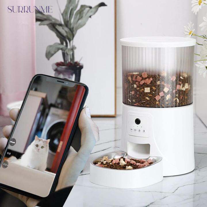 Surrunme Automatic Feeder Timing For Cat Dog 4L Wifi Pet Smart Auto Food Dispenser With Steel