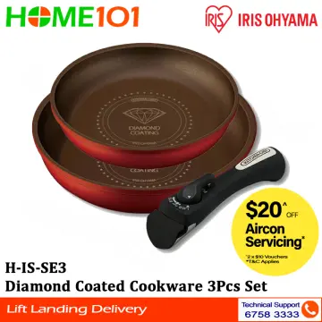  Iris Ohyama Diamond - Coated IH - Compatible Frying Pan Set  with Removable Handles (Orange): Home & Kitchen