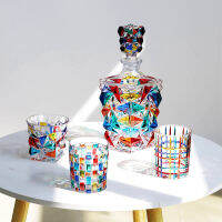 อิตาลี Zeckin Design Multicolor คริสตัลวิสกี้แว่นตา Gothic Old Fashioned Rock Glass Hand Painted Dazzle สีวิสกี้ Tumbler