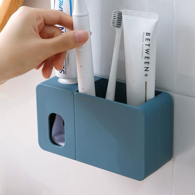 bkn เครื่องบีบยาสีฟันอัตโนมัติ มีที่เก็บแปรงสีฟันติดผนัง และวางของในห้องน้ำ กล่องเก็บแปรงสีฟัน