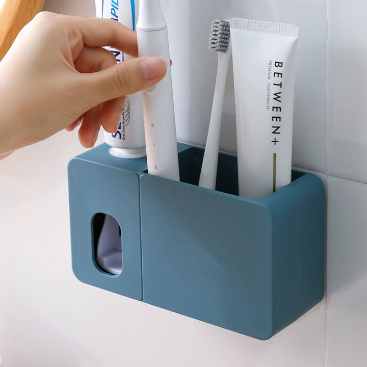 bkn-เครื่องบีบยาสีฟันอัตโนมัติ-มีที่เก็บแปรงสีฟันติดผนัง-และวางของในห้องน้ำ-กล่องเก็บแปรงสีฟัน