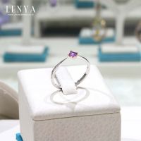 Lenya Jewelry  แหวนอเมทีสต์ (Amethyst) ทรงสี่เหลี่ยม ขนาด 3.00 mm ตัวเรือนเงินแท้ชุบทองโรเดียมและพิ้งค์โกล์ด