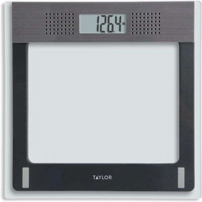 Taylor Electronic Glass Talking Bathroom Scale, 440 Lb. Capacity Gray with Stainless Steel Accents