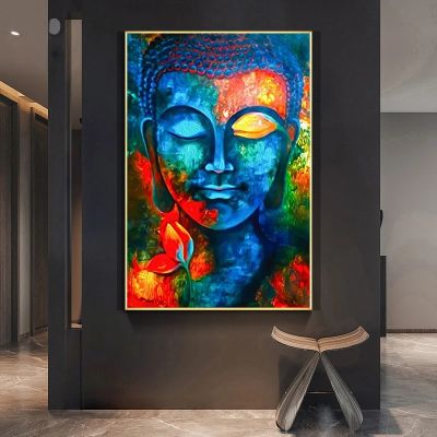 Modern Buddhism Colorful Solemn Buddha Image Prints Canvas Paintings Posters and Wall Art Pictures for Living Room Home Decor