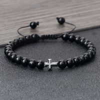 Charm 6mm Natural Stone Beads Braided Bracelet Prayer Men Women Christian Jesus Bless Cross Bracelets Bangles Friendship Jewelry Charms and Charm Brac