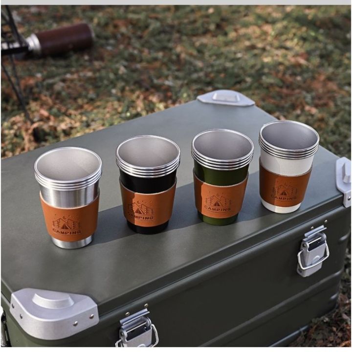 camping-mug-แก้วสเตนเลส-350-ml-ช่วยรักษาอุณหภูมิ-ร้อนเย็น-1ชุด-4-ใบ