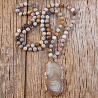 RH Fashion Boho Beaded Necklace Natural Stone Bohemai Beads Knotted Agt Stones Pendant Necklaces For Women Gift Dropship