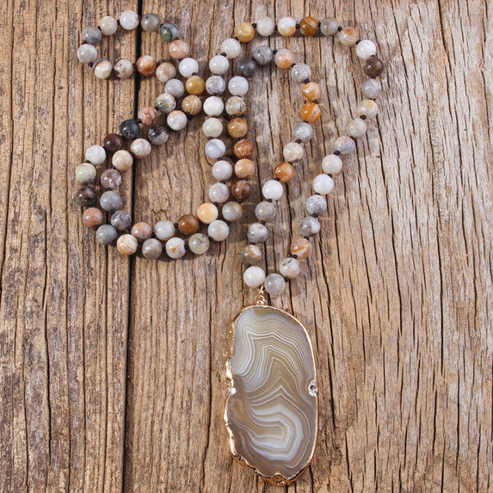 RH Fashion Boho Jewelry Natural Stones With Semi Precious Pendant