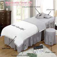 【jw】☇  Conjuntos de cama salão beleza Olá bonita Massagem Spa Use Borla Bordado Duvet Cover Bedskirt Colchas 4pcs