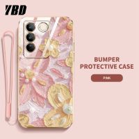 YBDเคสสำหรับโทรศัพท์ดีไซน์ใหม่ Vivo V27E S16E V27 V27 Pro S16 S16 Pro โปรเคสชุบน้ำมันเคสลายดอกไม้สำหรับมือโปรเคสแถมฟรีสายคล้อง