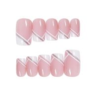 24pcs Fake Nail Oblique French Simple Wearing Nail Art Finished Nail Patch French Detachable Nail Patch