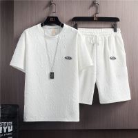 【July hot】 waffle short-sleeved t-shirt male Korean version loose half-sleeved mens suit with a handsome