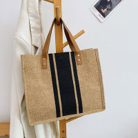 Spring New Stripe Handbag Female Large Capacity Shoulder Messenger Bag Casual Linen Cloth Top-handle Bag Shopping Tote Purse Bol