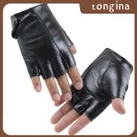 Tongina ถุงมือถุงมือเปิดนิ้วหนัง PU กันกระแทกสำหรับผู้ชายขี่จักรยานกลางแจ้ง